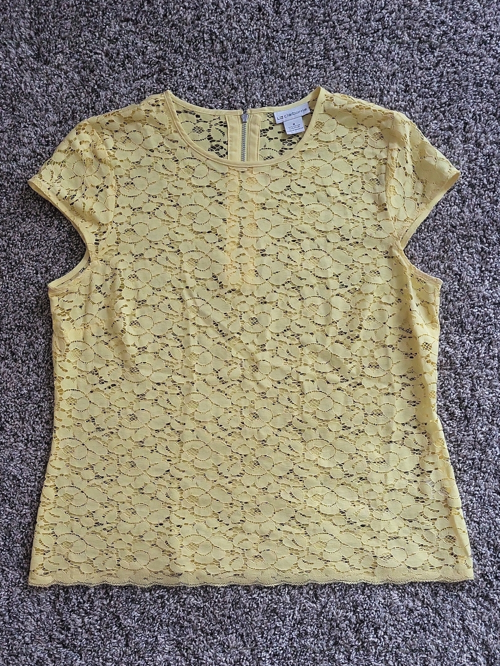 Liz Claiborne Yellow Lace Short Sleeve Blouse